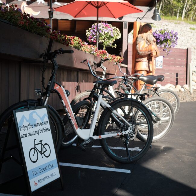 Electric bikes available for guest use at Fernie Fox Hotel in Fernie BC
