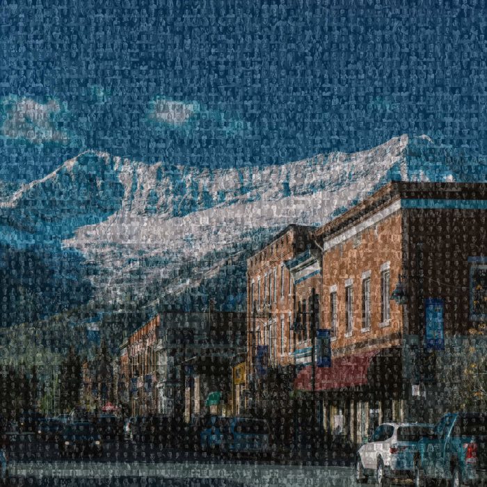Mosaic image of Downtown Fernie showing how diverse the Fernie arts scene is.