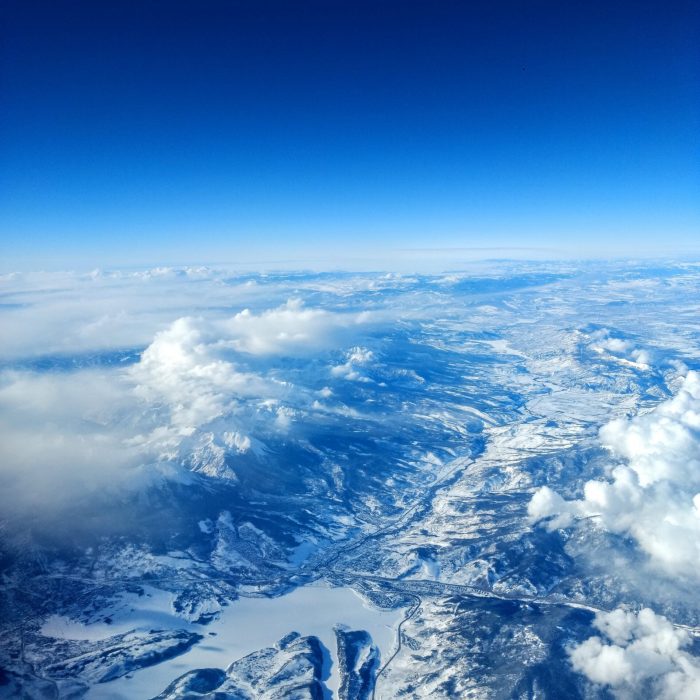 view of mountain range from an airplane